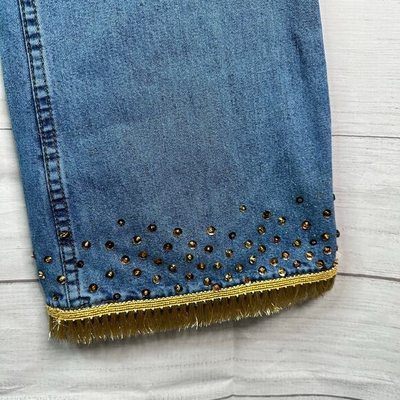 Gap Womens size 6 Flare Vintage Denim Jeans Embellished Fringe Boho Y2K - Picture 7 of 10